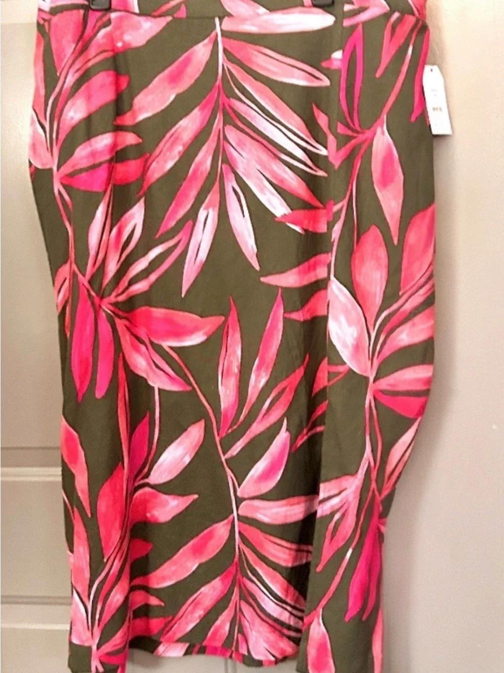 NEW Linen-Blend Pink & Olive Green Tropical Print  Skirt  - Time and Tru 22